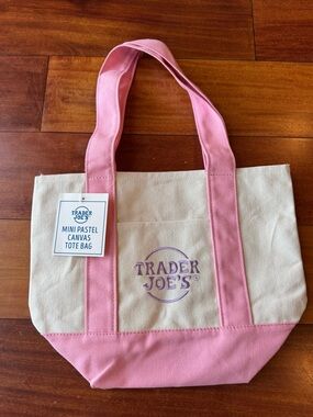 Trader Joe's Limited Edition Pastel Pink Canvas Mini Tote New